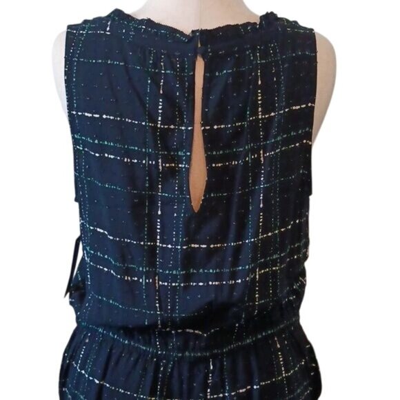 NEW Apt. 9 Navy Blue Textured Sleeveless‎ Plaid Romper Elastic Tie Waist Size XL - Picture 6 of 15